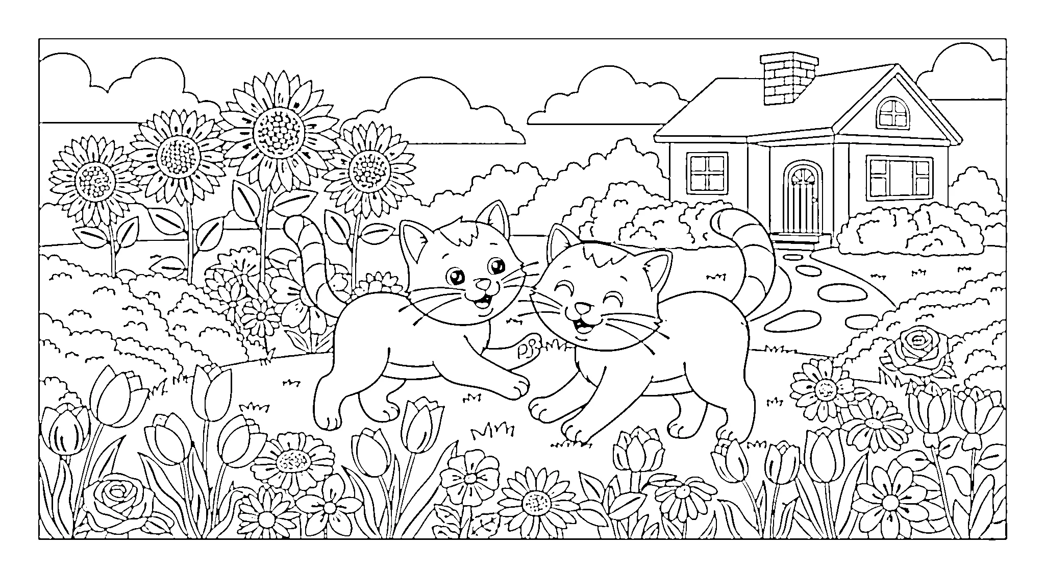 Gambar Mewarnai Dua Ekor - Free printable Cat coloring page for children.